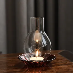 Vintage zen style windproof glass candle holder set for elegant home decor ornaments
