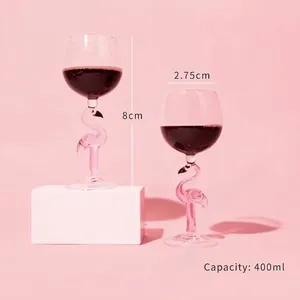 Creative pink flamingo shaped glass wine cup with 400ml capacity and unique design