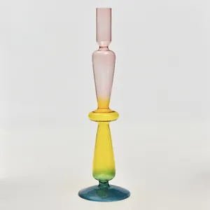 Elegant European multi-color gradient glass candle holder for vintage home decoration