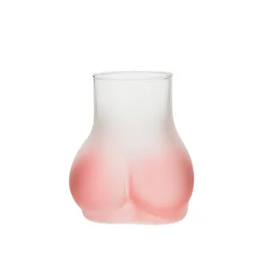Creative buttocks shaped glass cup with pink gradient frosting for coffee or beer