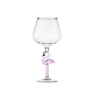 Creative glass cup with a unique pink flamingo shaped stem for coffee and milk tea