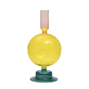 Creative European multi-colored glass candle holder with vintage contrast design