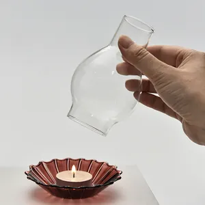 Zen style retro glass candle holder set with windproof cover for home decor
