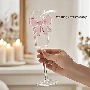 Romantic pink bowknot champagne glass made of high borosilicate glass for Valentine gift