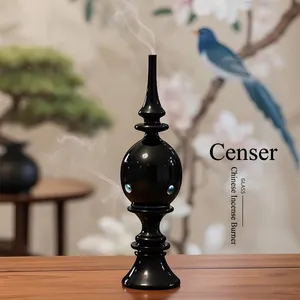 Zen Style Borosilicate Glass Incense Burner Hand Blown Black Stick Incense Holder for Home Office Tea Ceremony Decoration