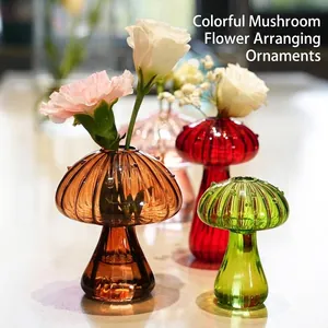 Creative Mushroom Shaped Glass Vase Colored Transparent Hydroponic Flower Vase Modern Home Decor Tabletop Ornament Aroma Diffuser Bottle