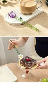 Handmade glass stirrer with colorful tulip head for dessert and coffee stirring