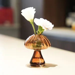 Modern decorative amber mushroom-shaped glass vase for hydroponic flowers home decor