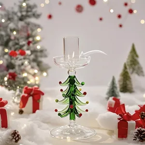 Vintage glass candle holder shaped like a Christmas tree for festive home holiday decor