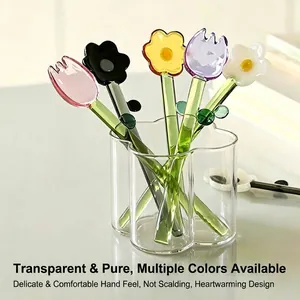 Creative colorful tulip flower shaped glass spoons for coffee dessert and ice cream