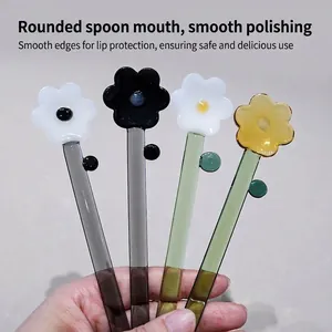 Creative colorful glass spoons with cute flower shapes for ice cream and coffee stirrers