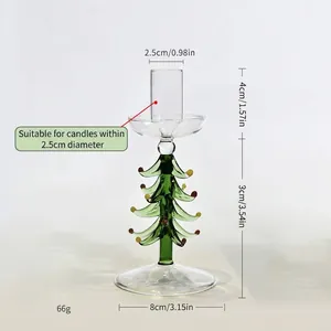 S size Christmas tree glass candle holder with precise metric and imperial dimensions