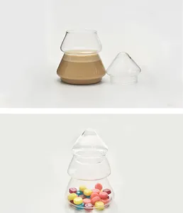 Creative Christmas tree shaped glass storage jar with lid for candy and home decoration