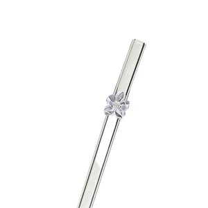 Cute reusable heat-resistant borosilicate glass straw with purple flower accent