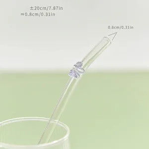 Pajita de vidrio reutilizable con detalle de flor púrpura, ecológica y termorresistente