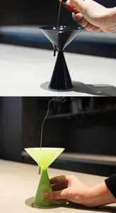 Macro view of a creative melting cocktail glass incense burner for stick incense