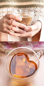 Top-down detailed view of heat-resistant heart-shaped double-walled glass cup