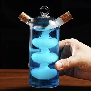 Creative 2-in-1 glass oil and vinegar dispenser bottle with cork stoppers