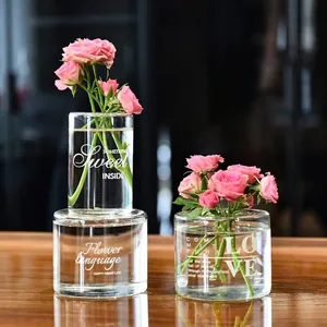 Vase en Verre Transparent Européen Créatif Impression de Lettres Anglaises Vase à Fleurs Hydroponique Bouteille d'Arôme Décorative