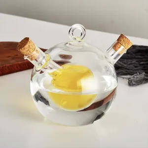 Elegant 2-in-1 glass oil and vinegar dispenser cruet with natural cork stoppers