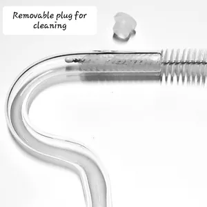 Detail of anti-lip wrinkle glass straw with removable plug and cleaning brush