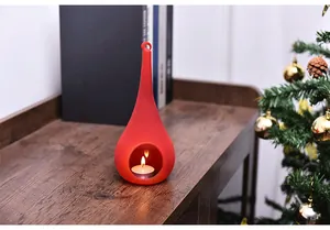 Elegant red teardrop-shaped glass hanging candle holder for festive home decoration