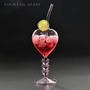 Ins Stijl Creatieve Hartvormige Glas Cocktail Wijnglas Transparant Roze Glaswerk Met Hart Stam En Stro Voor Party Home Bar