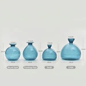 Detailed size comparison for four styles of Japanese blue glass hydroponic vases