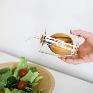 Creative double-walled glass oil and vinegar dispenser with spherical inner container