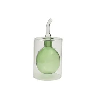 Creative double-layer glass oil and vinegar dispenser with green spherical inner bulb