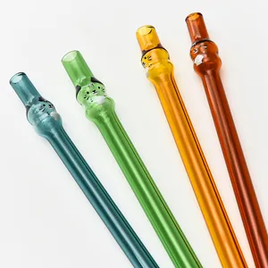 High-quality detail of cute cartoon animal-shaped colored glass straws for milk tea