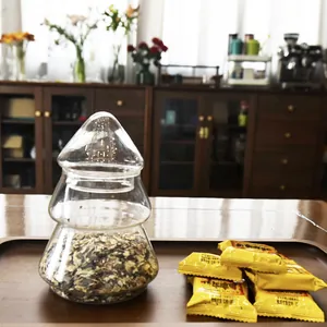Elegant Christmas tree shaped glass storage jar with lid for home storage and decoration