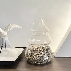 Elegant Christmas tree shaped glass storage jar with lid for home decor and candy