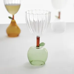 Creative fruit-shaped glass wine cup with apple design stem and vibrant green base