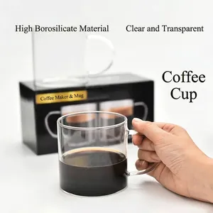 Transparent heat-resistant borosilicate glass coffee cup with handle for home latte