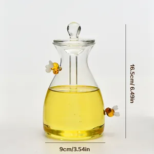 Detaillierte Maße des transparenten Honigglases aus Glas mit Bienen und Rührstab