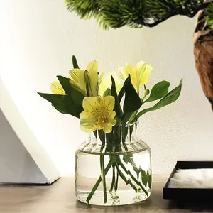 Minimalistische transparente Glasvase für Blumen, elegante Tischdekoration für zu Hause