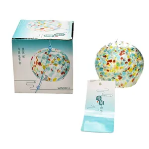 Handmade Japanese style glass wind chime with colorful spots including gift packaging box