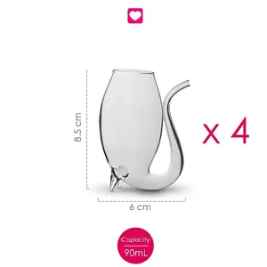 Set van 4 unieke zwaanvormige 90ml borosilicaatglazen wijnglazen met een rietje