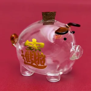 Frasco de Almacenamiento de Vidrio de Borosilicato en Forma de Cerdo Botella de Ahorro Con Tapón de Madera Decoración