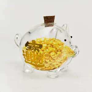 Hucha minimalista de cristal transparente con tapón de corcho para frijoles de oro