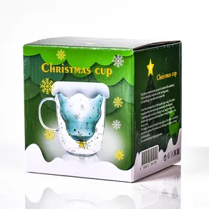 Détail de l'emballage de la tasse en verre sapin de Noël à double paroi avec couvercle