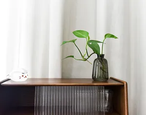 Minimalist grey glass bud vase for hydroponic plants on wooden shelf