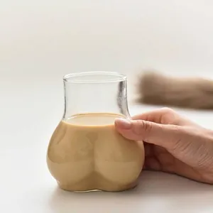Copa de Vidrio Creativa con Forma de Glúteo Diseño de Cuerpo Divertido Taza de Café Transparente Resistente al Calor Regalo Único