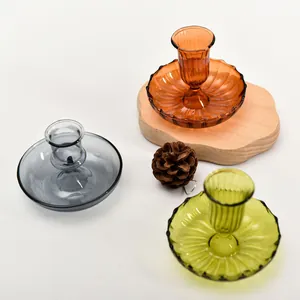 Creative colored glass candlestick holders set in three colors for home desktop decoration