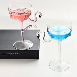 Flamingo Glas Cocktail Cup 180ml Kreativ Handgeblasen Hitzebeständig Rosa Klar Gläser Für Party Bar Nachtisch Salat Geschenk
