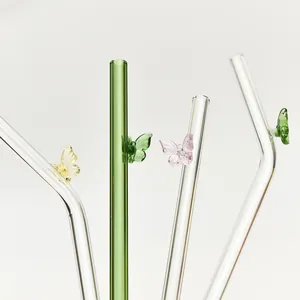 Hittebestendige glazen rietjes van borosilicaat met kleurrijke vlinderdecoratie