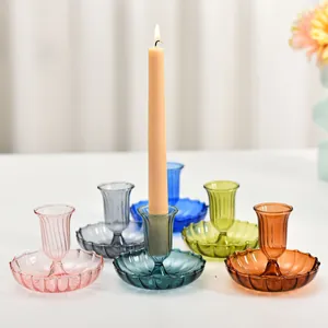 Creative colorful glass candle holders set for home tabletop decor and wedding