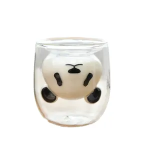 Creatieve panda dubbelwandige glazen beker, hittebestendig voor melk of voor koffie