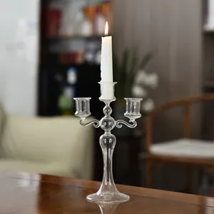 Elegant 3-arm French glass candelabra candle holder for romantic dinners and home decor
